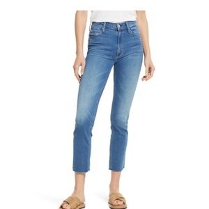 MOTHER Mid Rise Dazzler Ankle Fray Jeans in Blue